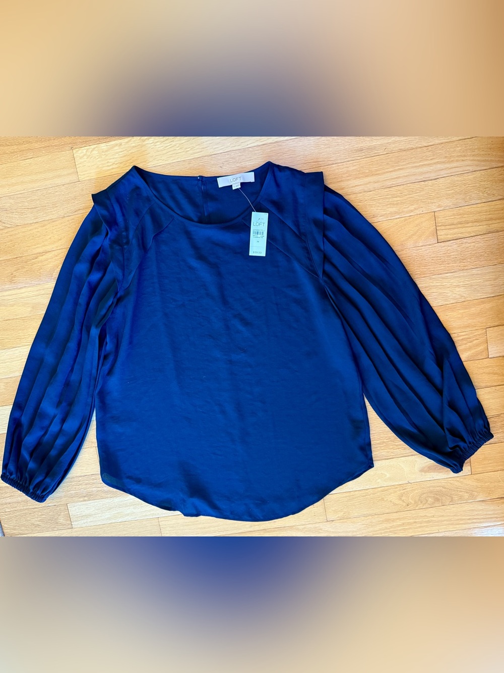 LOFT Navy Balloon-Sleeve Blouse size M NWT
